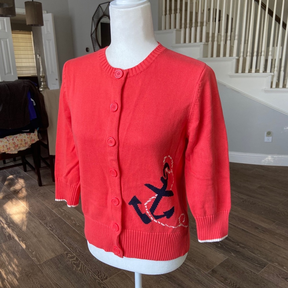 LL Bean Sailor Anchor Cardigan